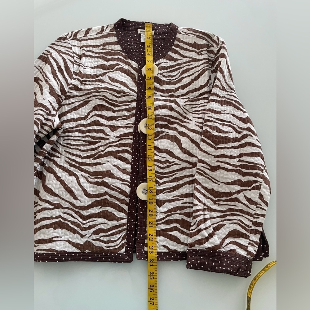 Patty Kim Jacket Size Large Brown White Animal Reversible 3/4 Sleeve Quilted - Picture 4 of 8